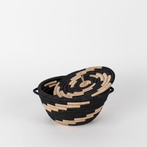 Woven Pot with Lid - Medium - Black & Tea