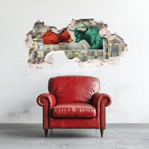 Wall Street Bull vs. Bear Money Wall Decal